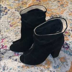 Nine West black suede peep toe ankle boots